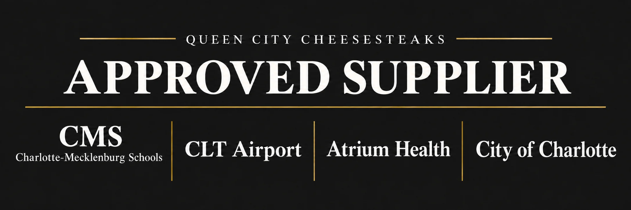 Approved supplier restaurant branding sign with typography and gold accents