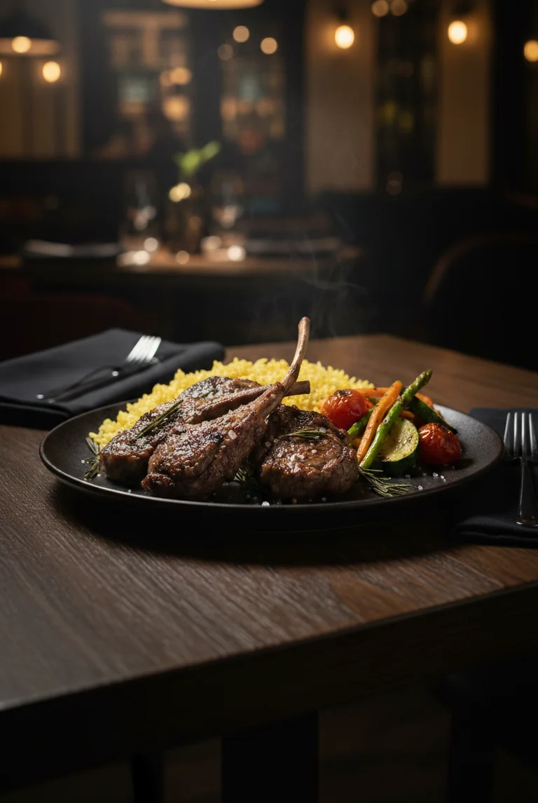 Grilled lamb chops with couscous and vegetables