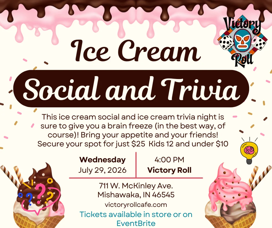Ice cream social and trivia night event flyer