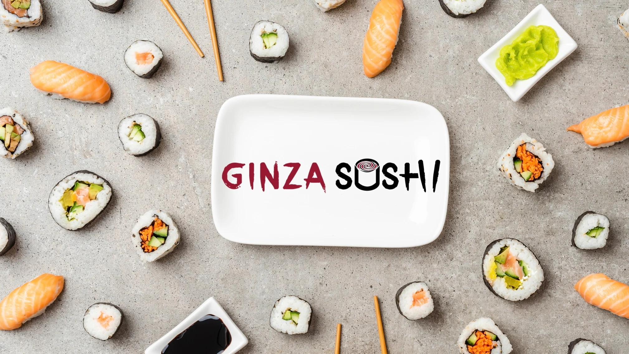 Assorted sushi platter featuring nigiri and maki rolls