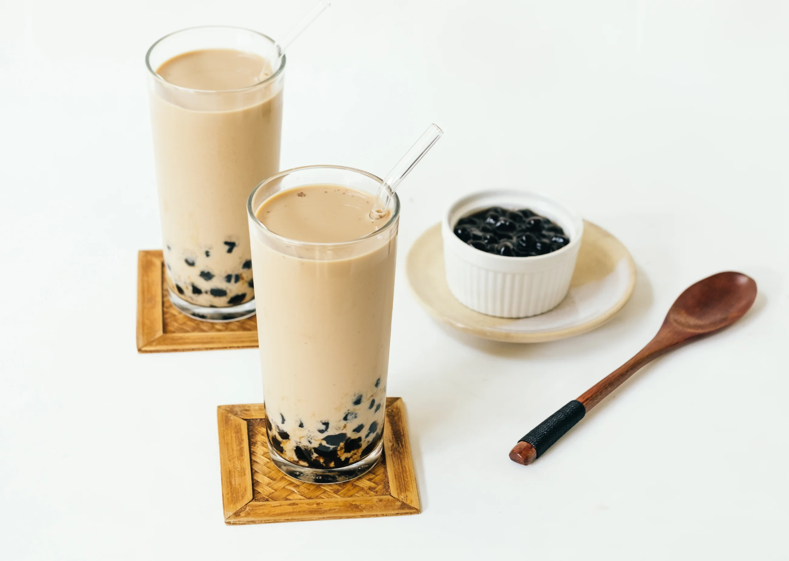brown colored bubble tea glasses