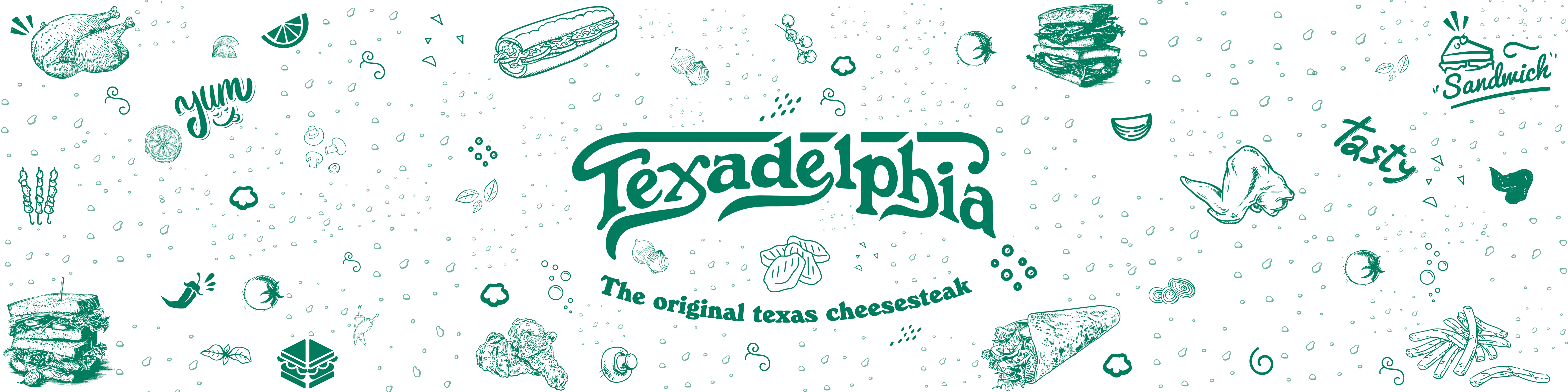 Illustration of Texas cheesesteak with various food elements
