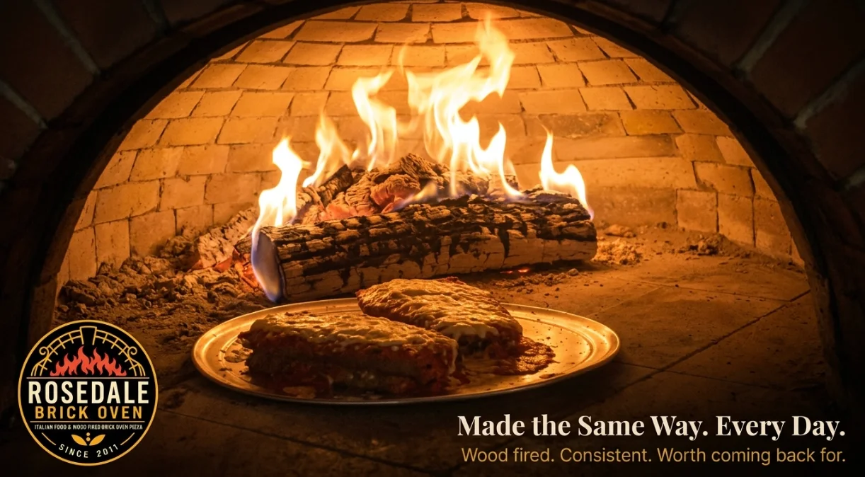 Wood-fired lasagna fresh from the oven
