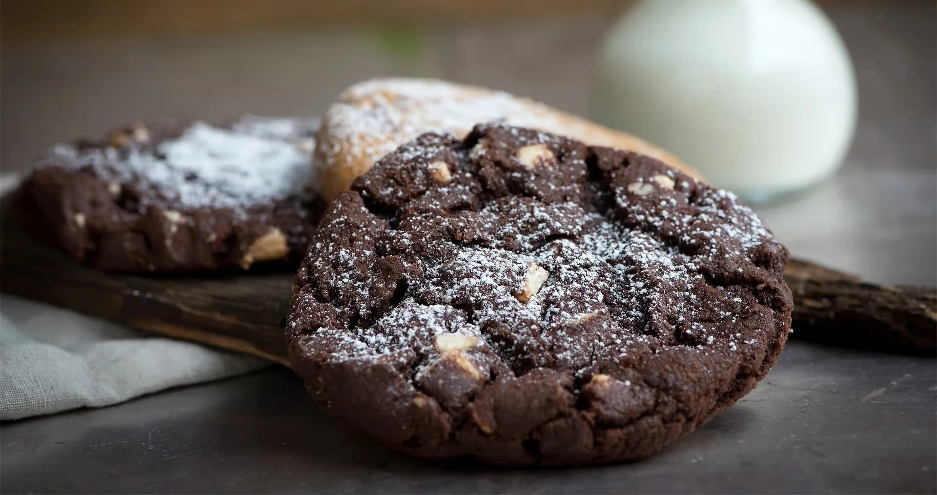Decadent chocolate cookies with powdered sugar