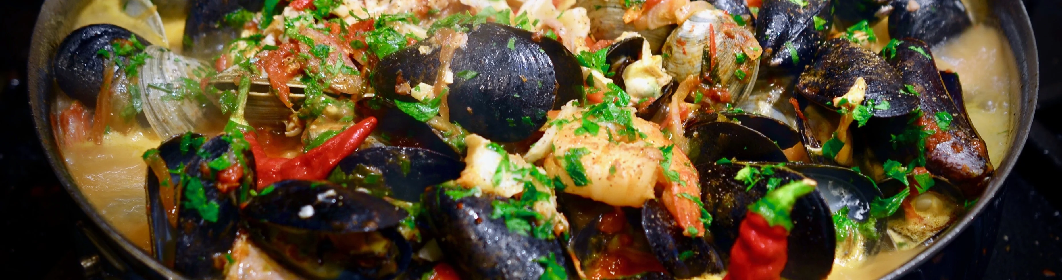 Seafood stew with mussels and shrimp in a rich broth
