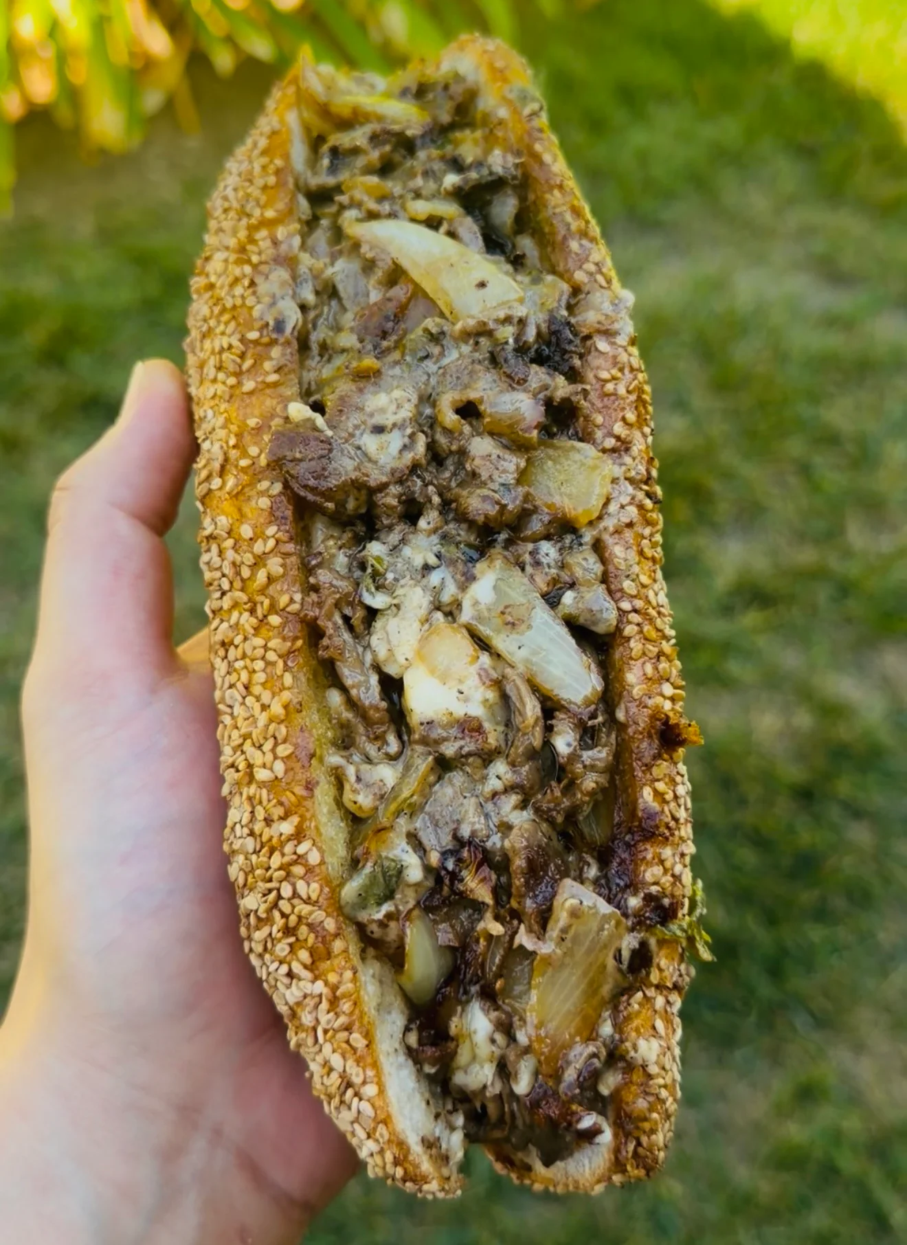 Savory Nigerian suya sandwich with spiced meat and onions