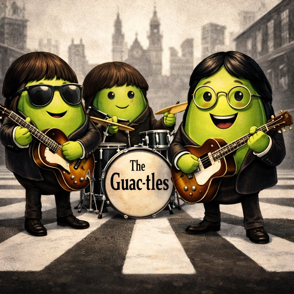 Animated band of avocados playing music together