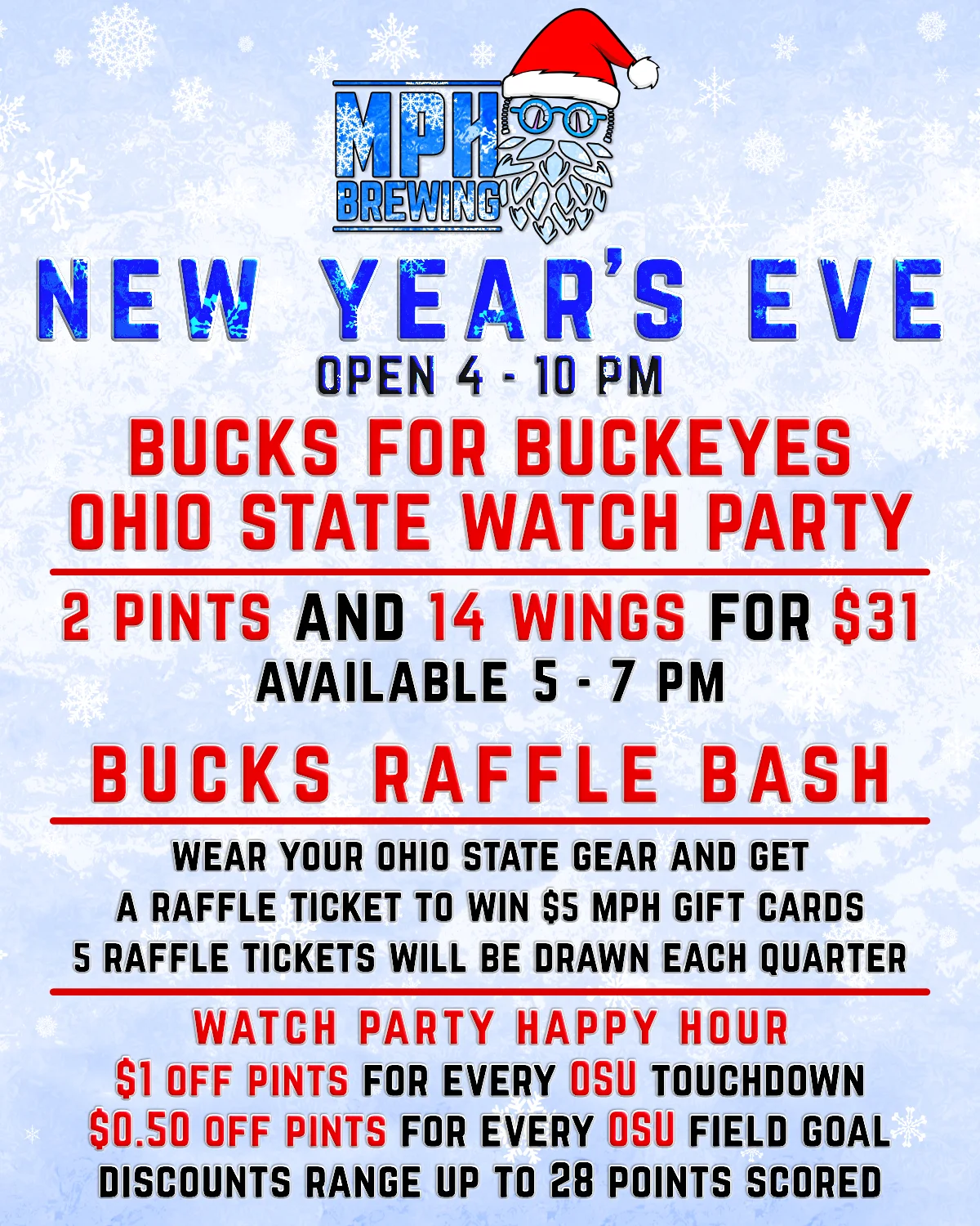 New Year's Eve watch party at MPH Brewing with festive decorations