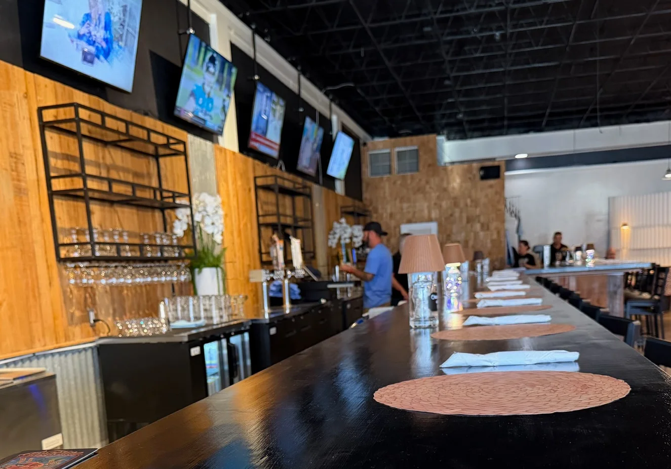 Cozy restaurant interior with wooden decor and welcoming atmosphere