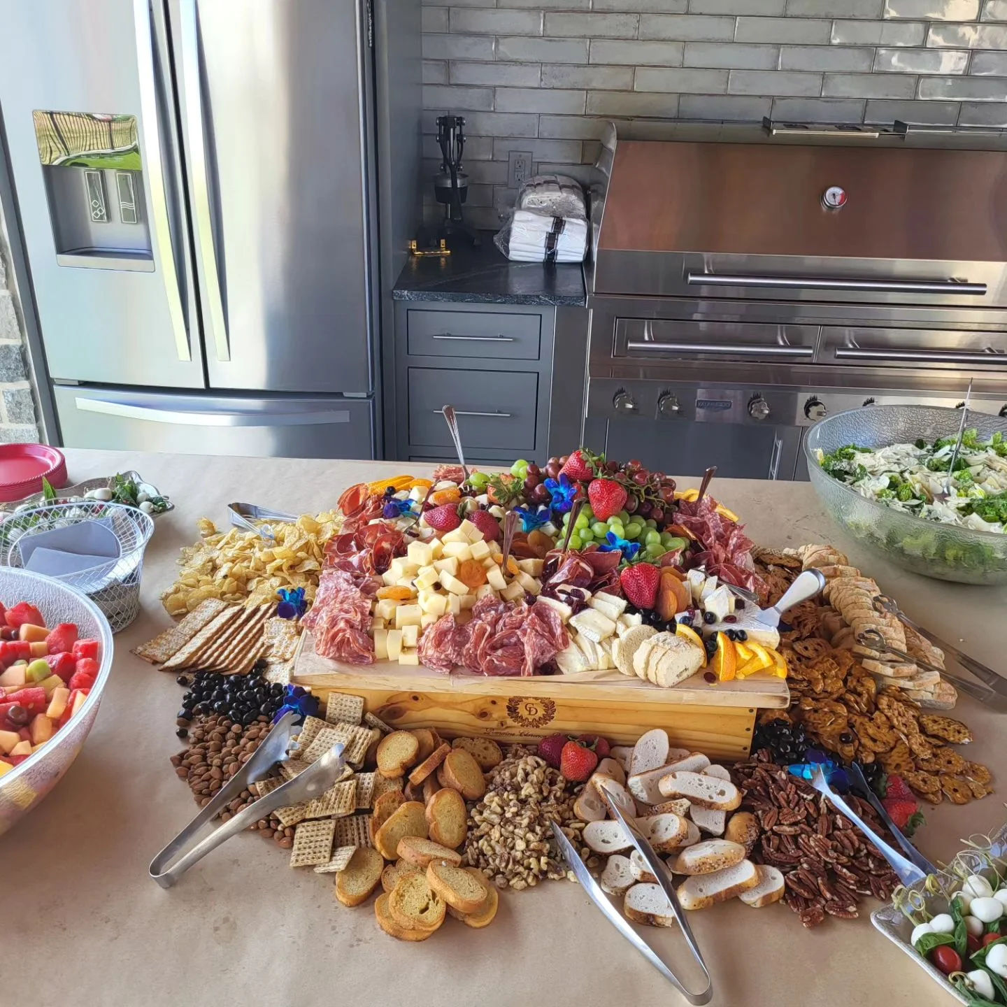 Gourmet charcuterie board with assorted meats and cheeses