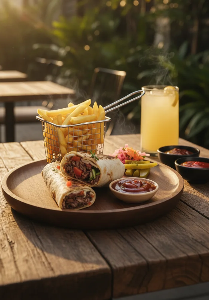 A plate of falafel balls served with a side of tahini sauce and garnished with fresh herbs.