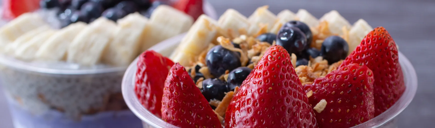 Colorful chia pudding parfait with berries