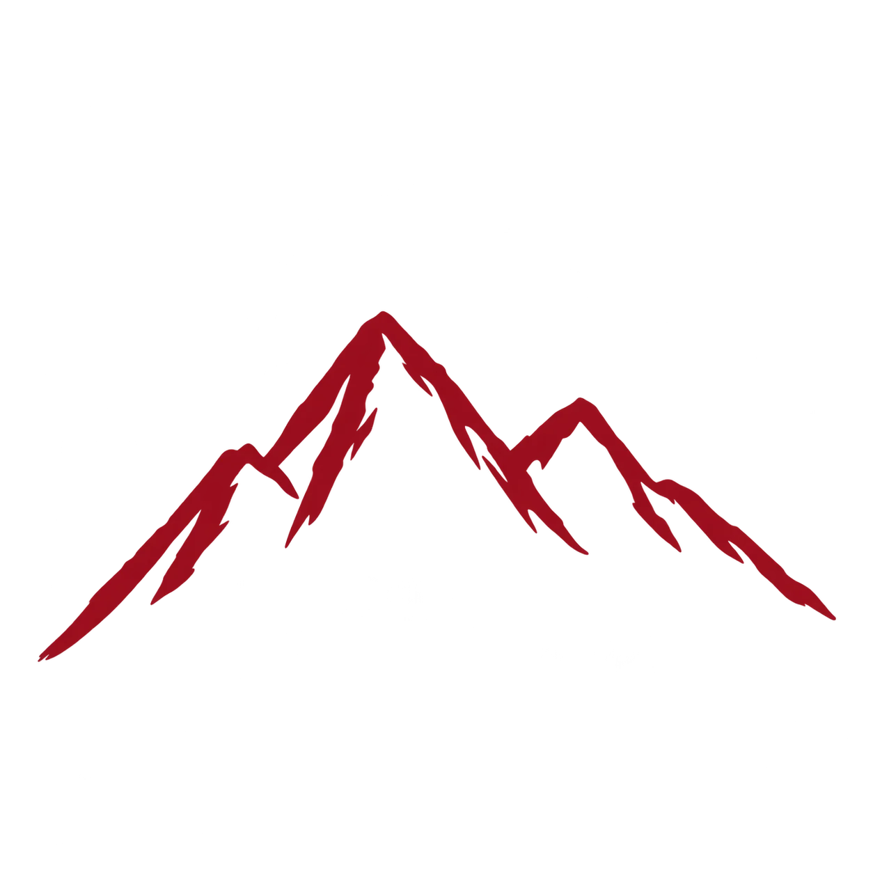Red stylized mountain range logo on a black background