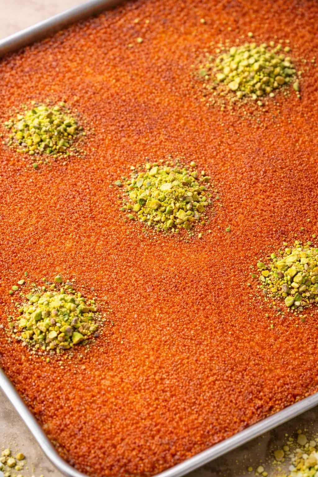 Colorful Turkish baklava topped with crushed pistachios