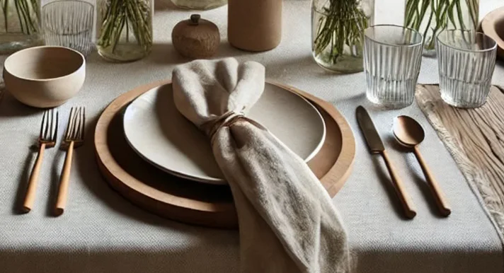 Elegant dining table with dried flowers and rustic decor