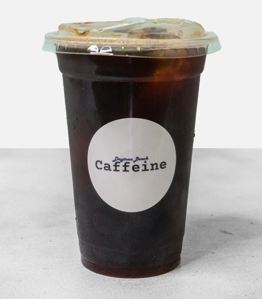 Iced coffee in a clear cup from Daytona Beach