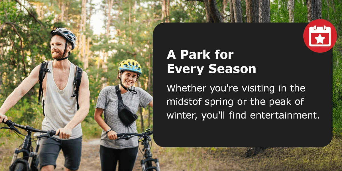 Cyclists enjoying a park trail in springtime