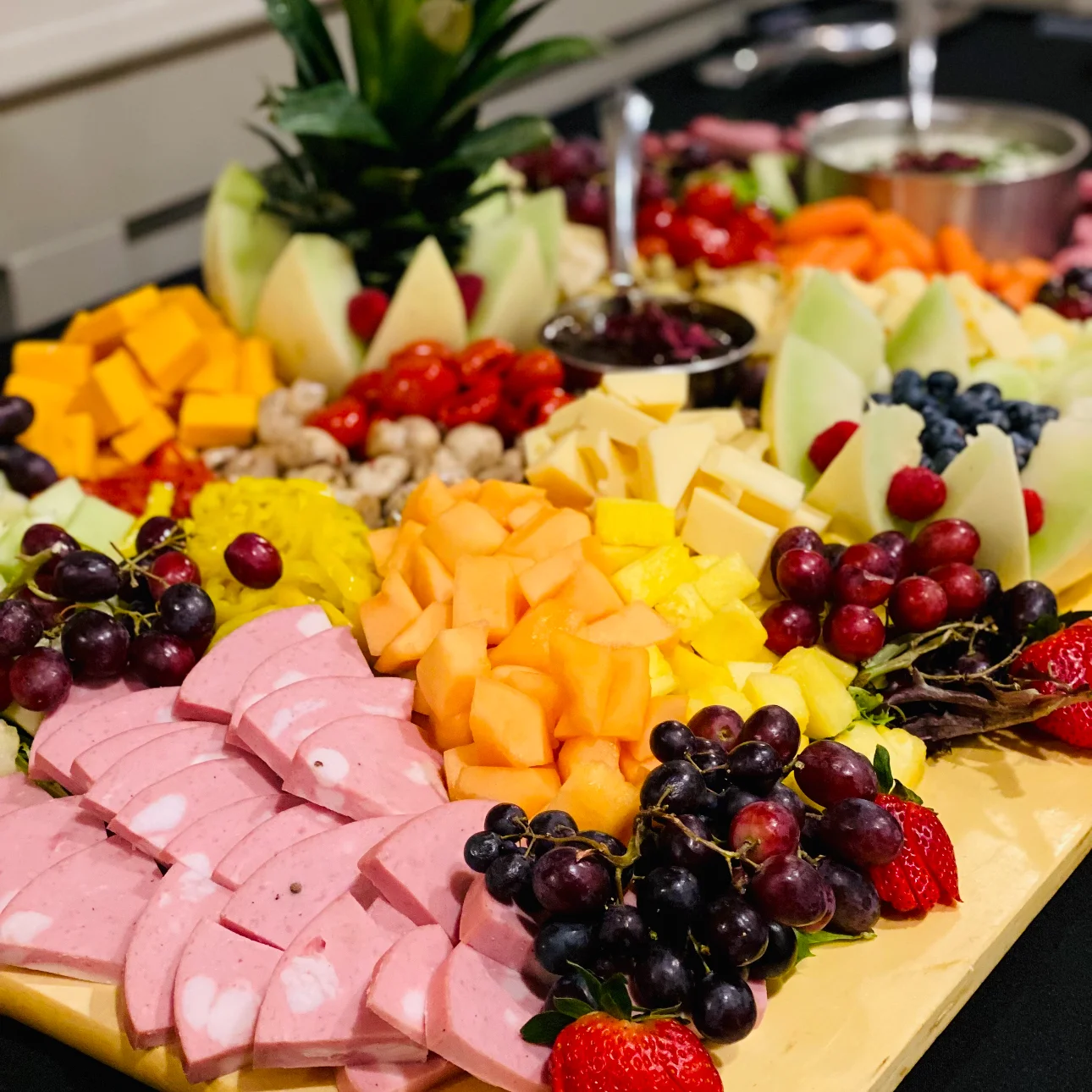 Colorful fruit and cheese platter for a festive gathering