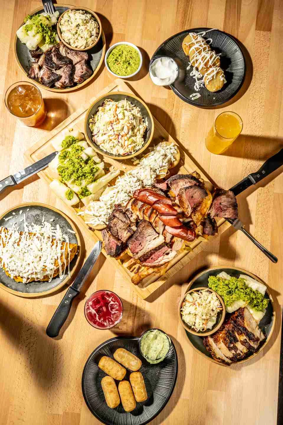 Assorted barbecue platter with meats and sides