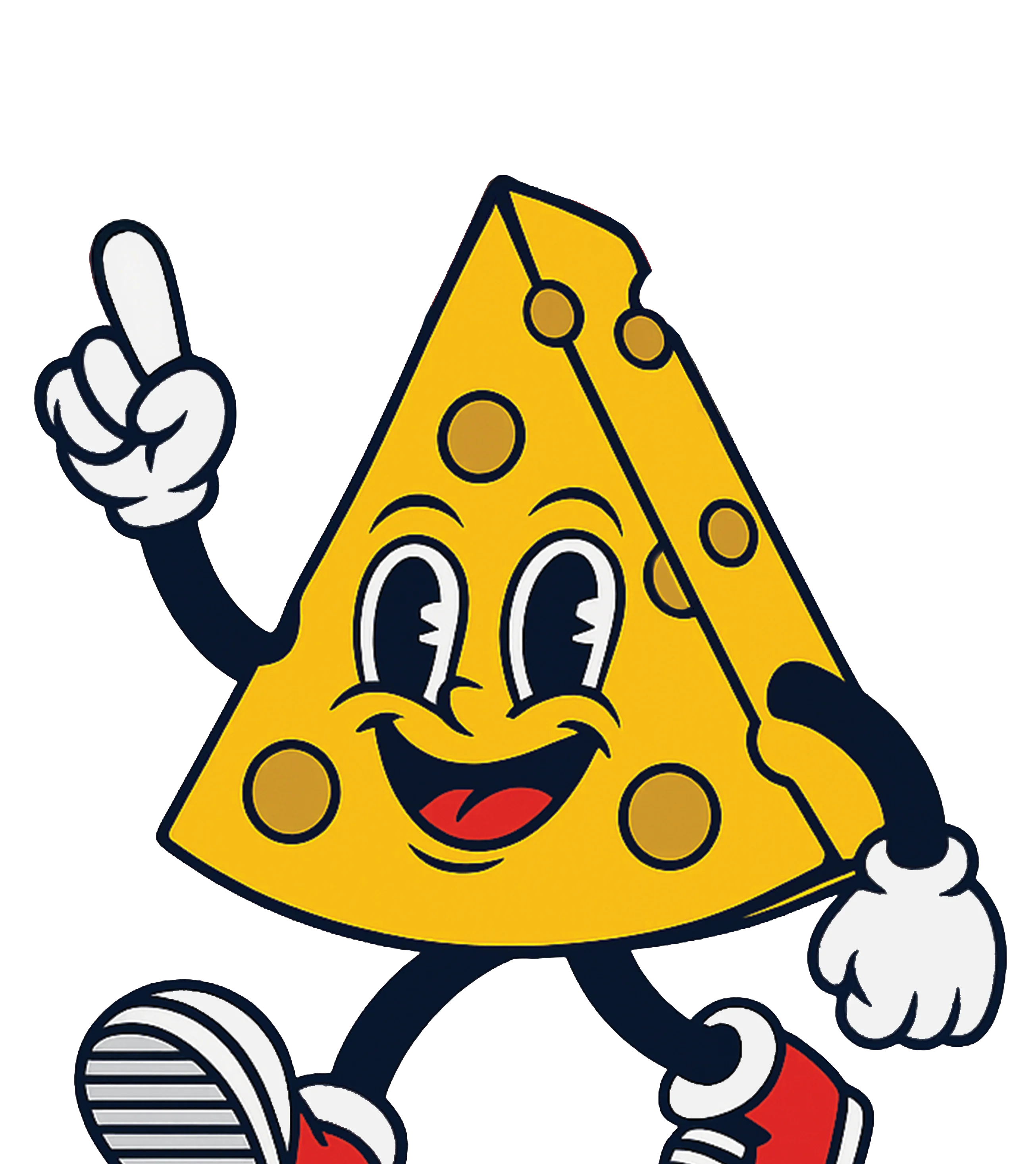 Cheerful cartoon cheese character with a big smile