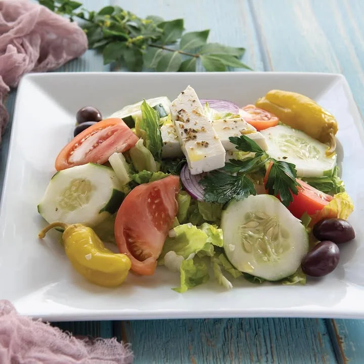 Greek salad with feta cheese and olives