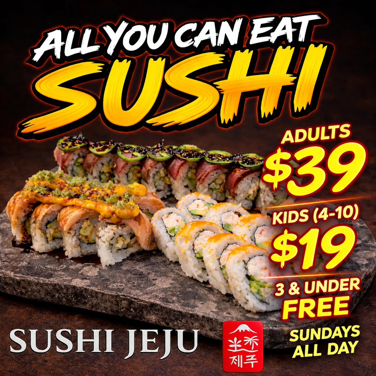 Japanese sushi menu featuring all-you-can-eat options