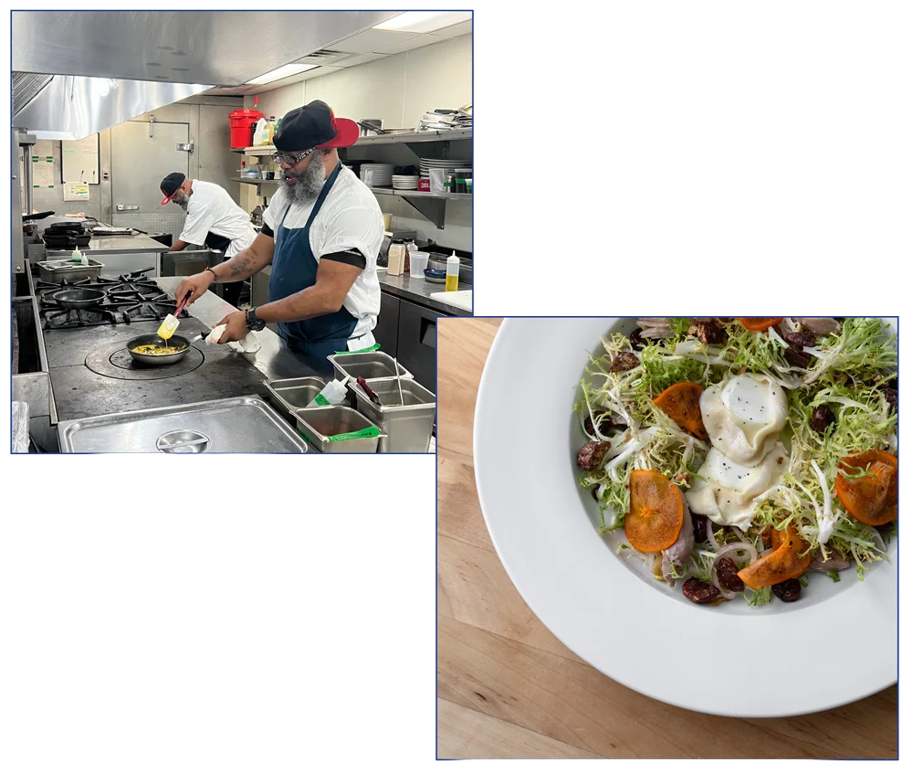 Artisan salad with handmade dumplings and fresh greens