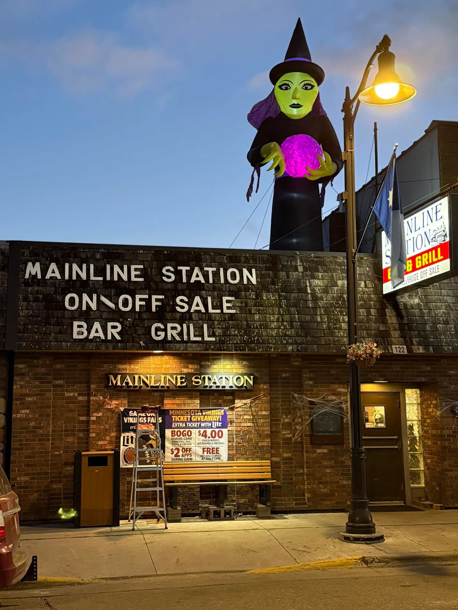 Mainline Station bar with Halloween witch decoration