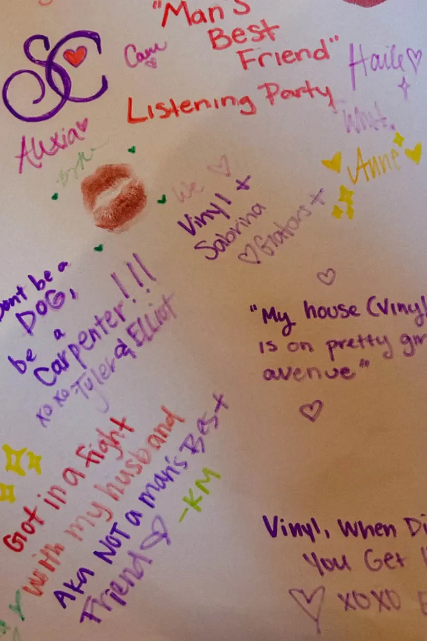 Page from our yearbook with the Sabrina Carpenter listening party