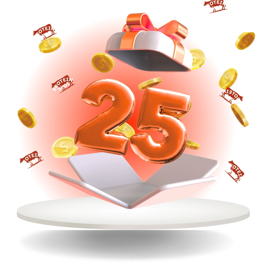 Gift box with $25 cash prize and coins floating around
