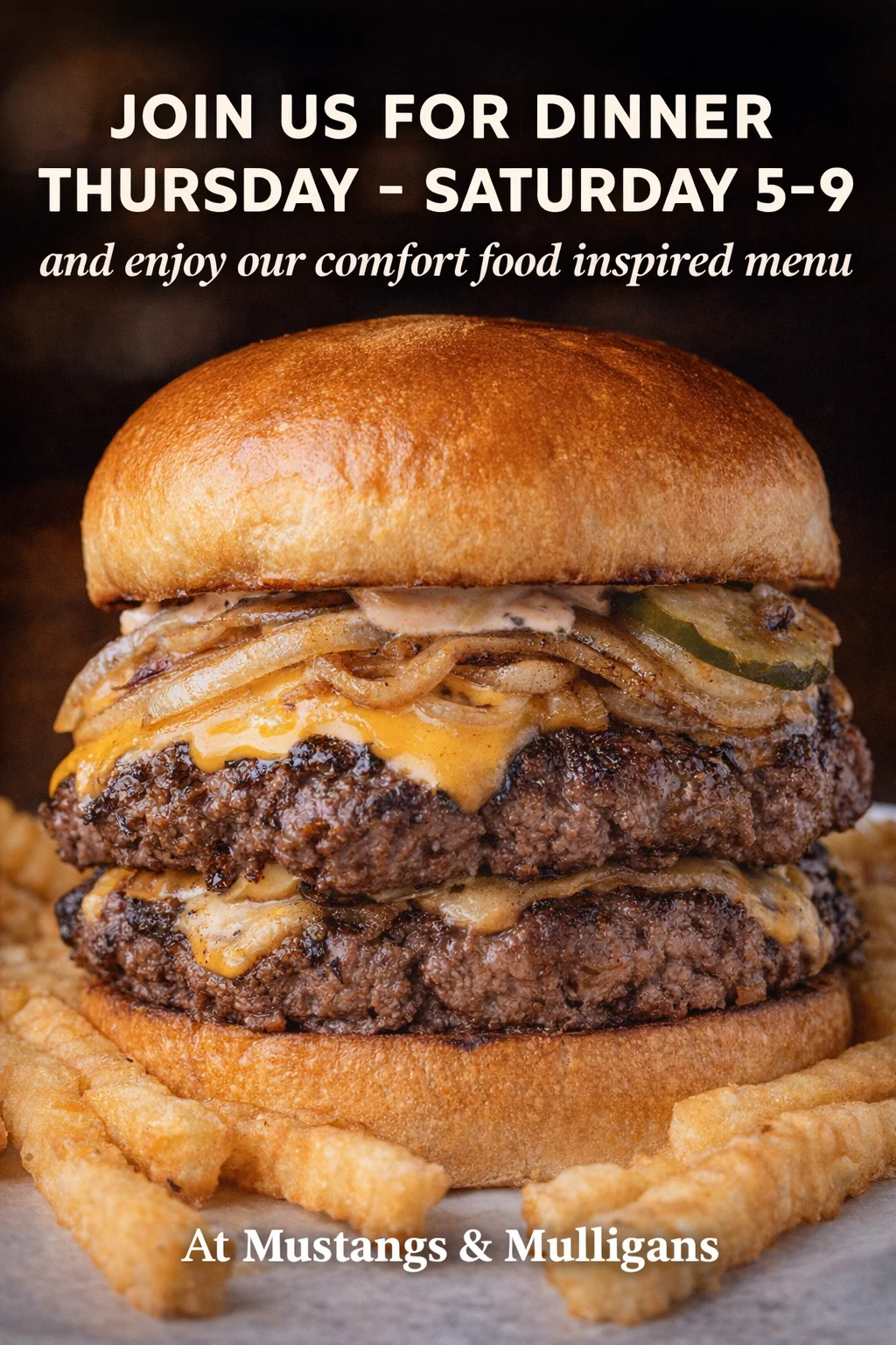 Delicious gourmet burger with fresh toppings on a wooden table