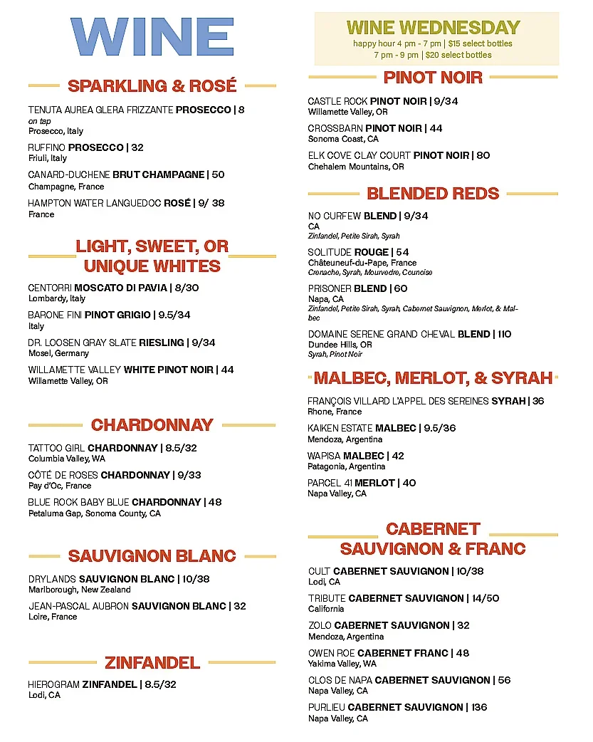 Wine Menu