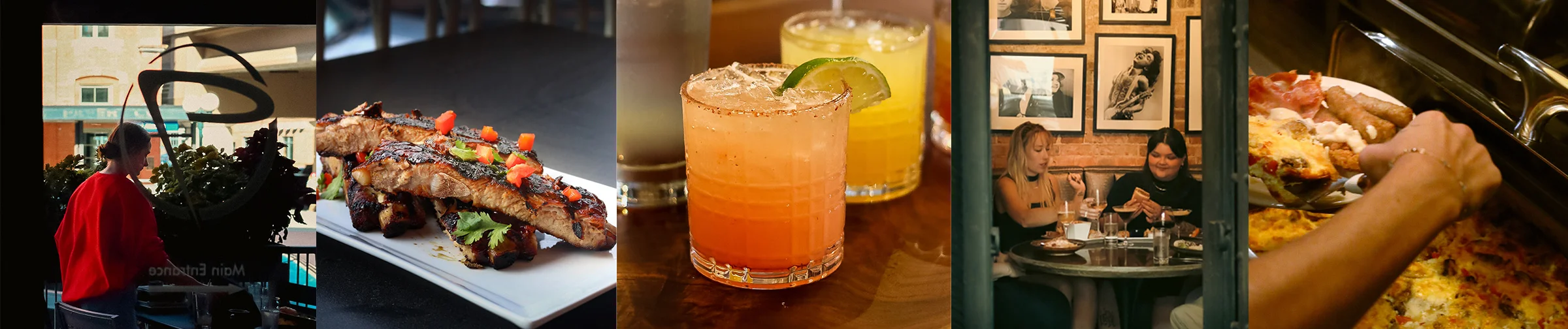 Vibrant cocktails and grilled fish in a lively restaurant setting