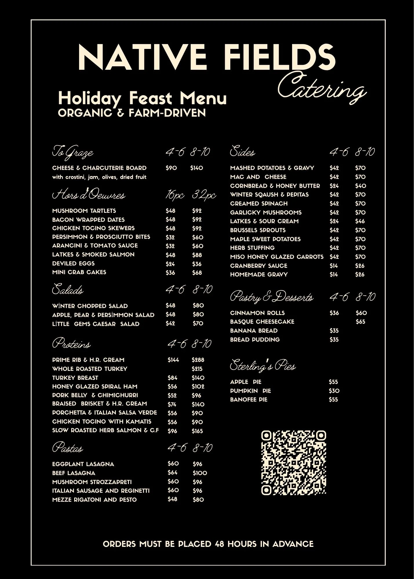 Holiday catering menu with organic, farm-driven feast selections