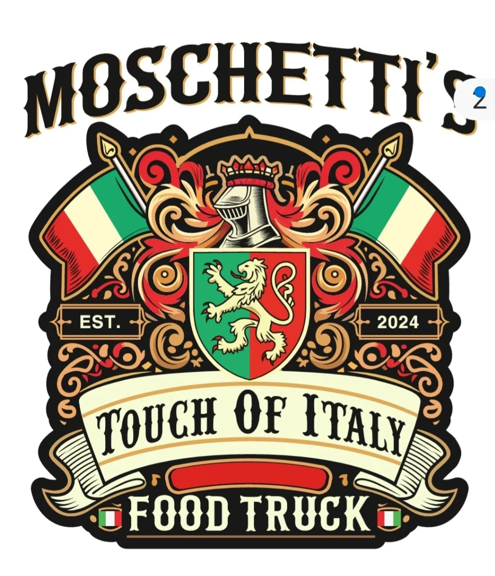 Moschetti's Touch of Italy food truck logo with Italian flags
