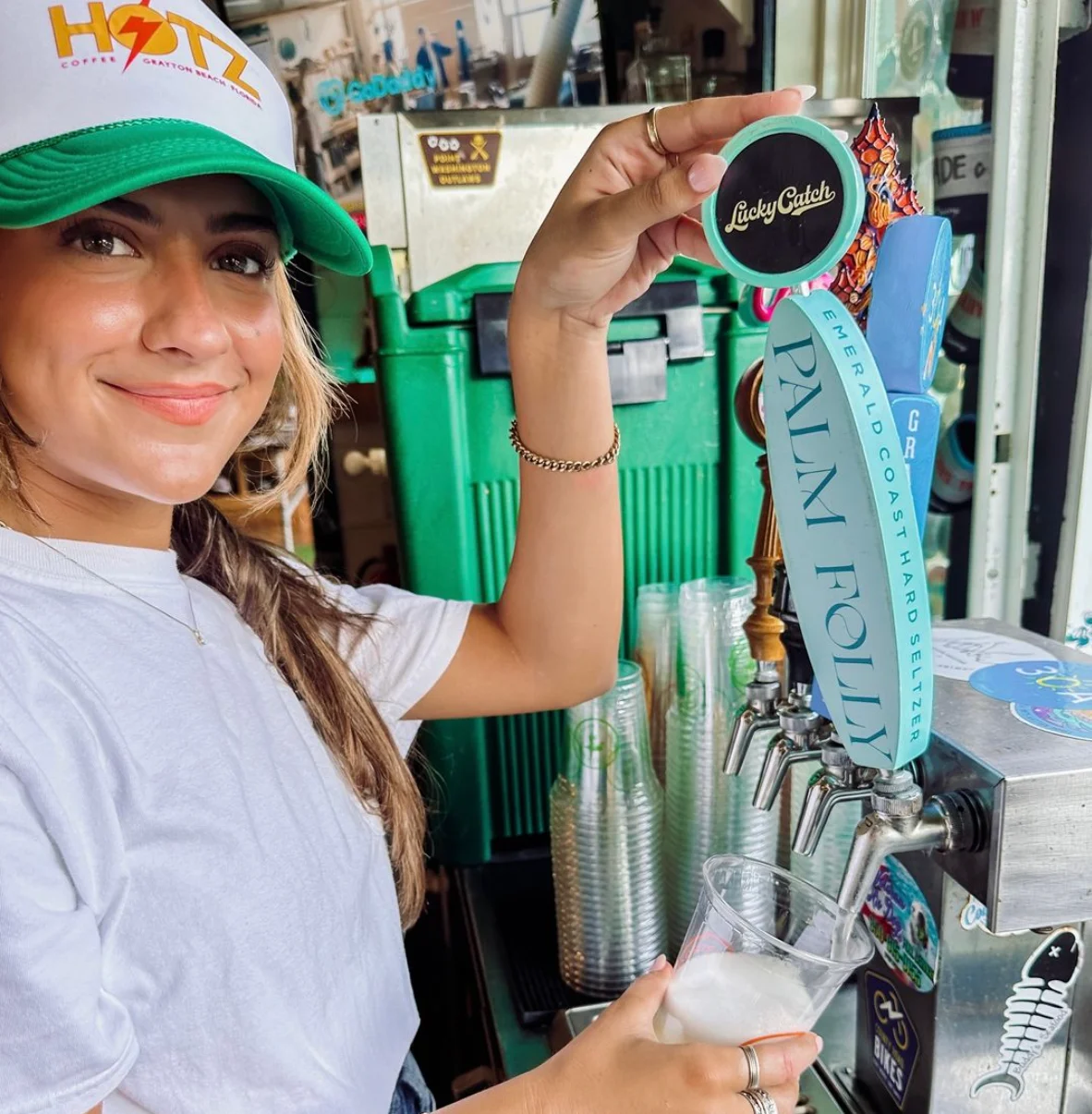 happy employee serving drinks