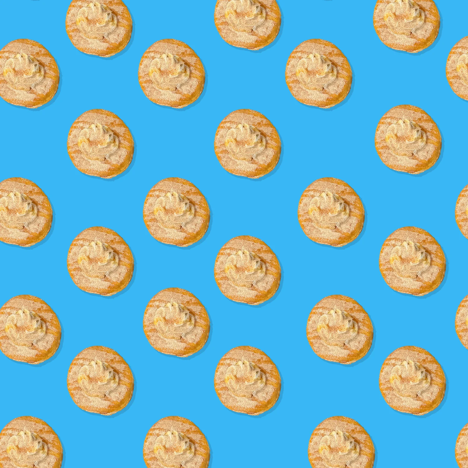 Multiple images of painted doughs churro donut on a blue background used as a banner.