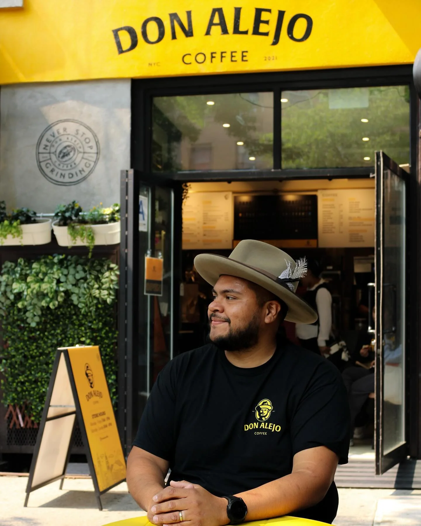 Outdoor seating at Don Alejo Coffee in NYC