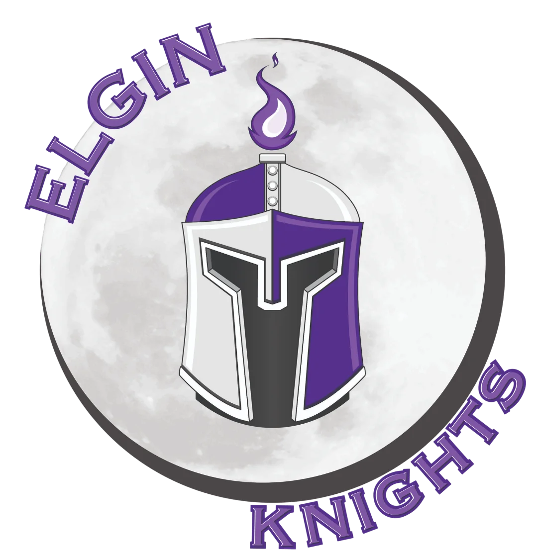Elgin Knights logo featuring a helmet and purple accents