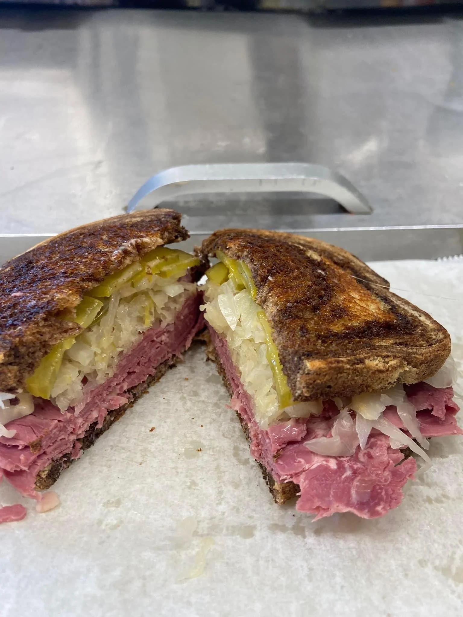 Classic Reuben sandwich with corned beef and sauerkraut