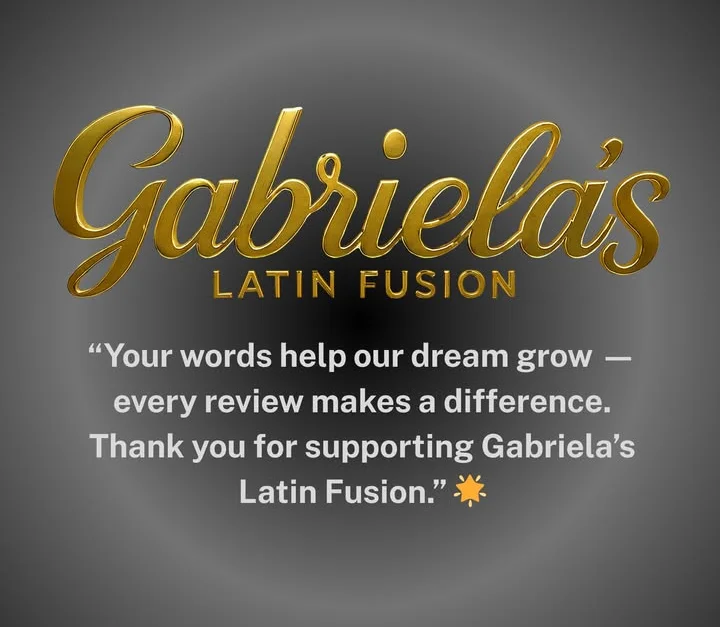 A stylish logo for a Latin fusion restaurant featuring elegant typography and a modern design. It announces the restaurant's opening hours and location.