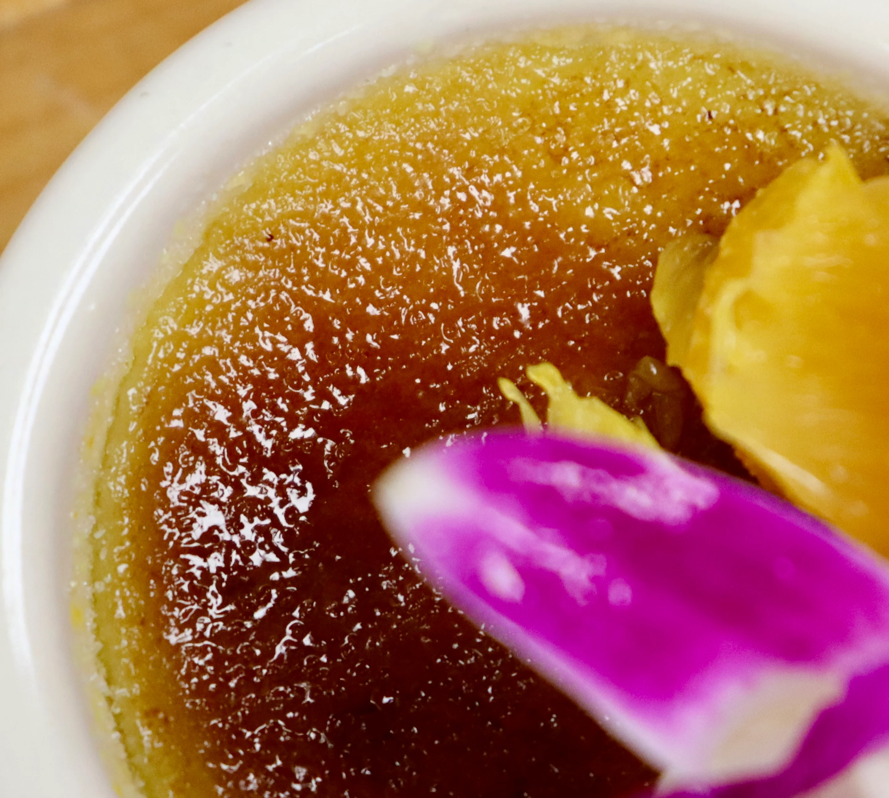 Delicious crème brûlée with caramelized sugar crust