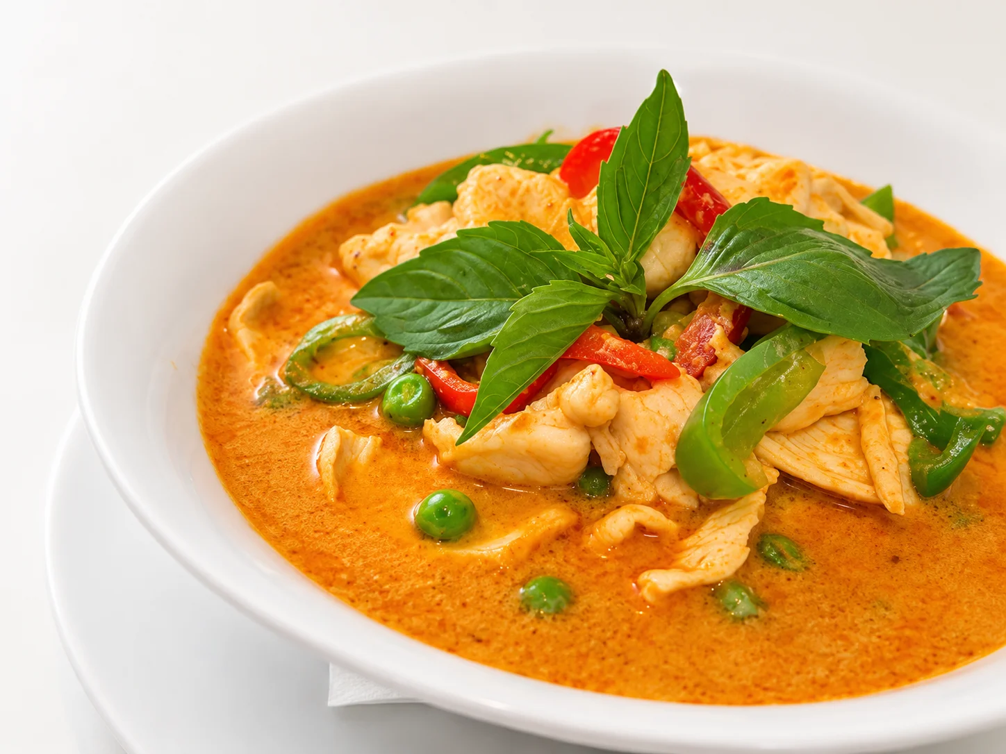 Thai green curry with chicken and fresh basil