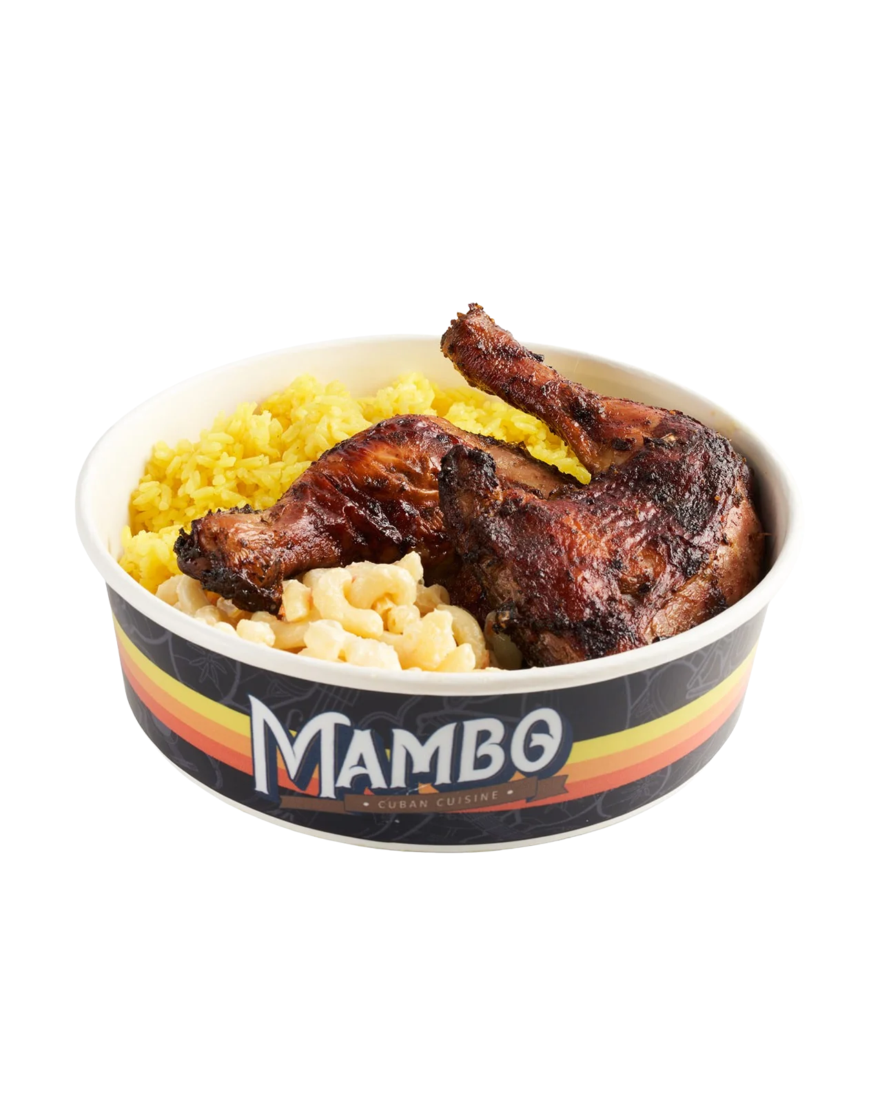 Cuban roasted chicken with yellow rice and macaroni
