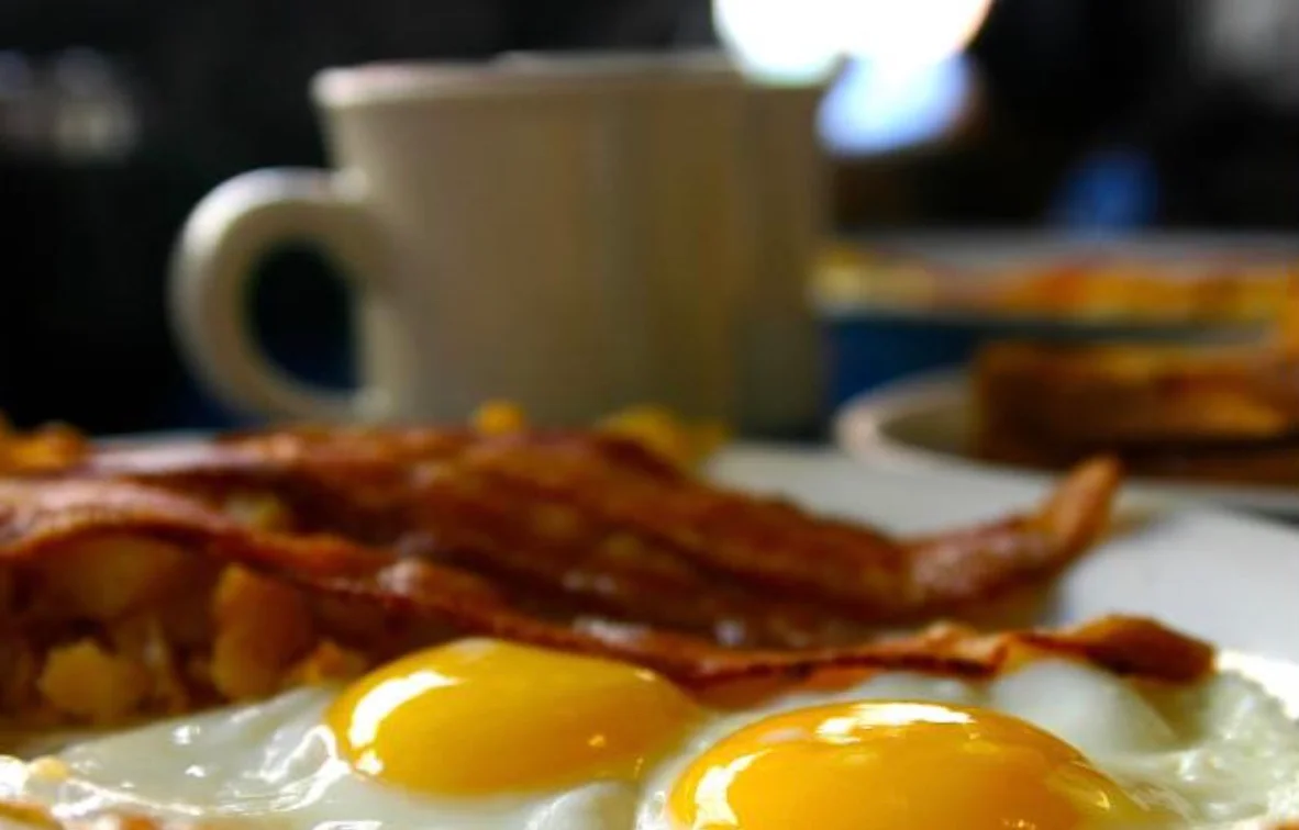 Classic American breakfast with eggs and bacon