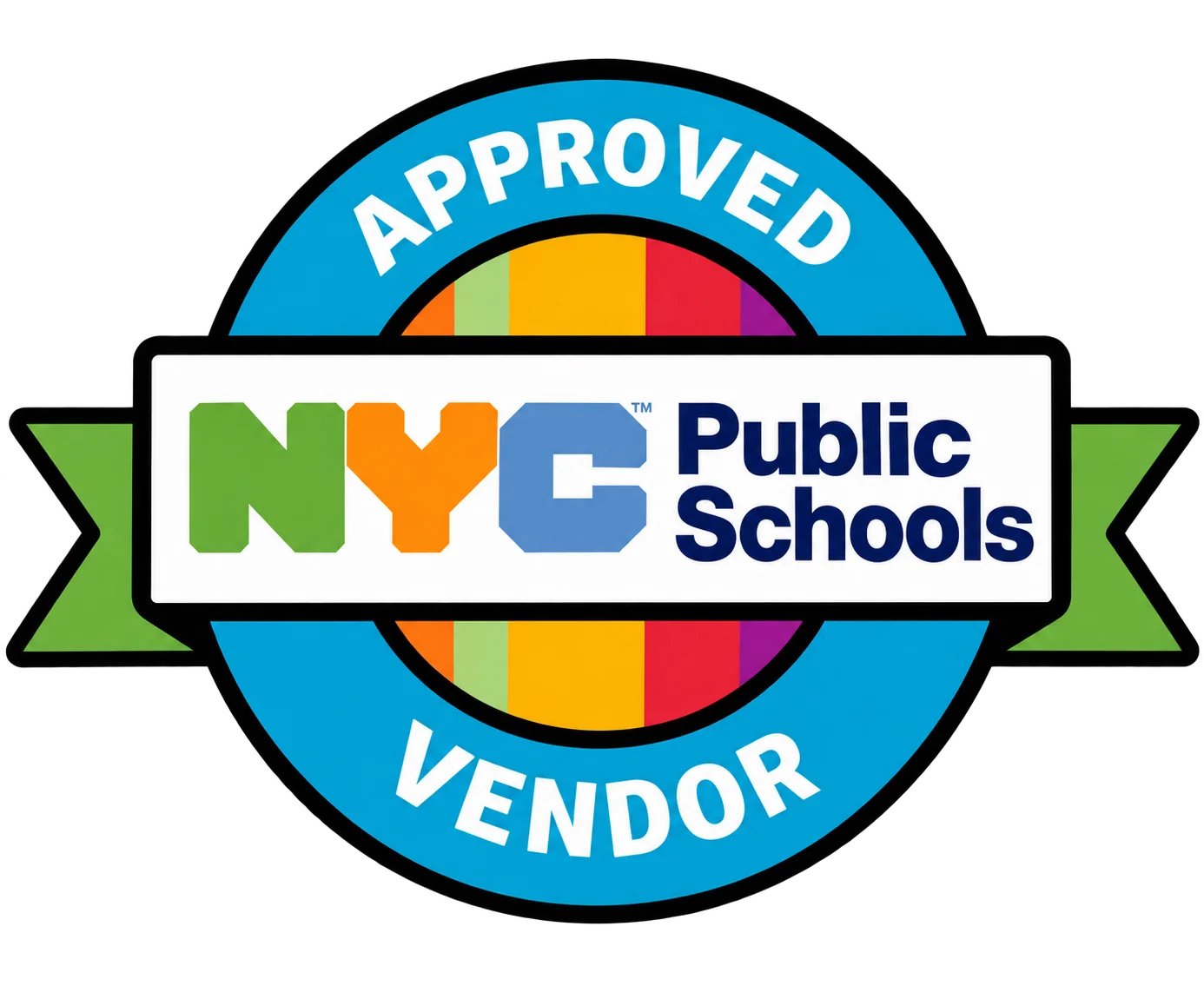 Colorful Public Schools approved vendor badge with bold typography