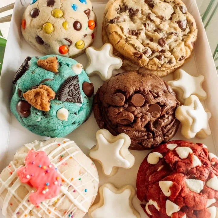 Colorful assortment of gourmet cookies on a platter