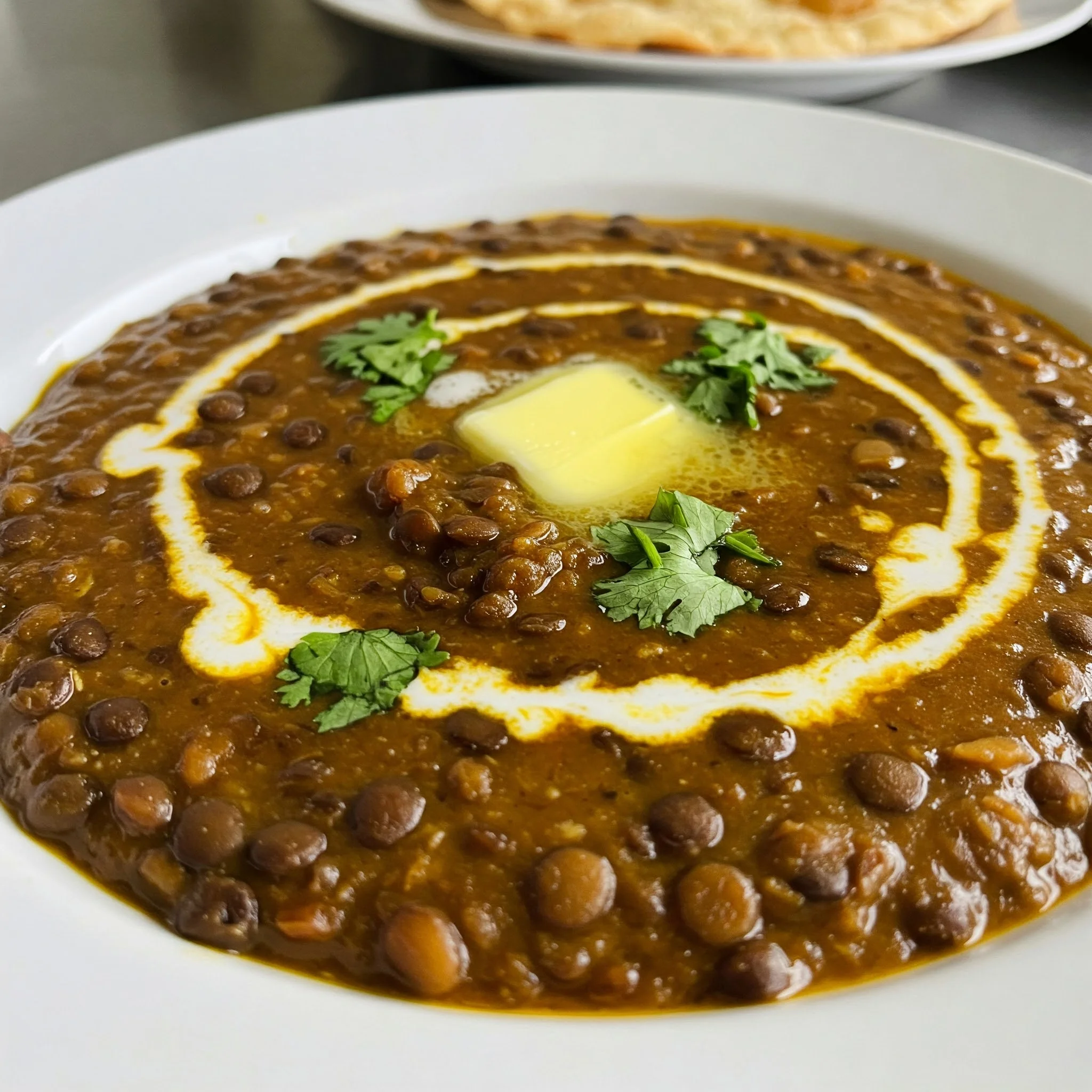 Creamy Indian dal makhani with butter and cilantro