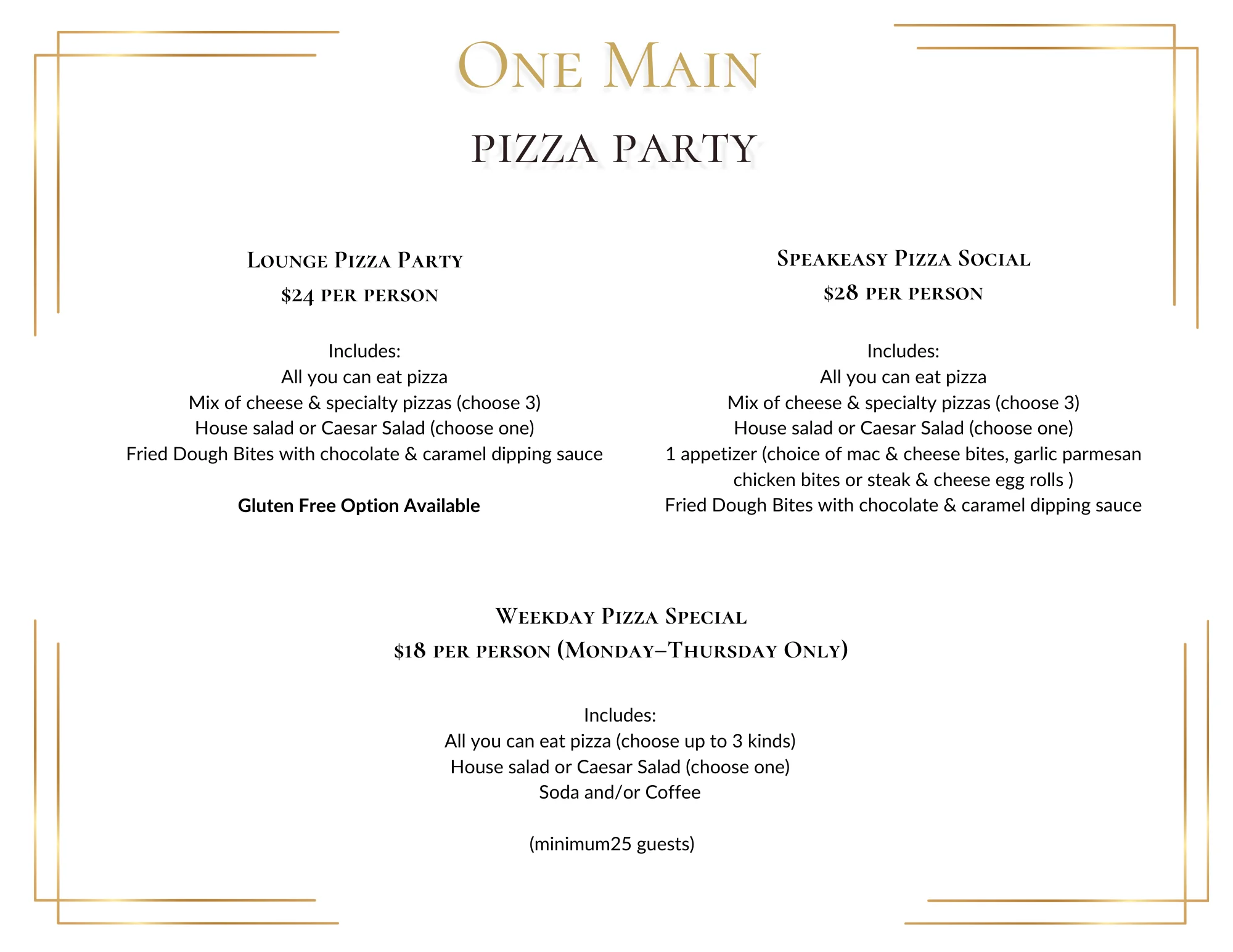 Private Events Menu