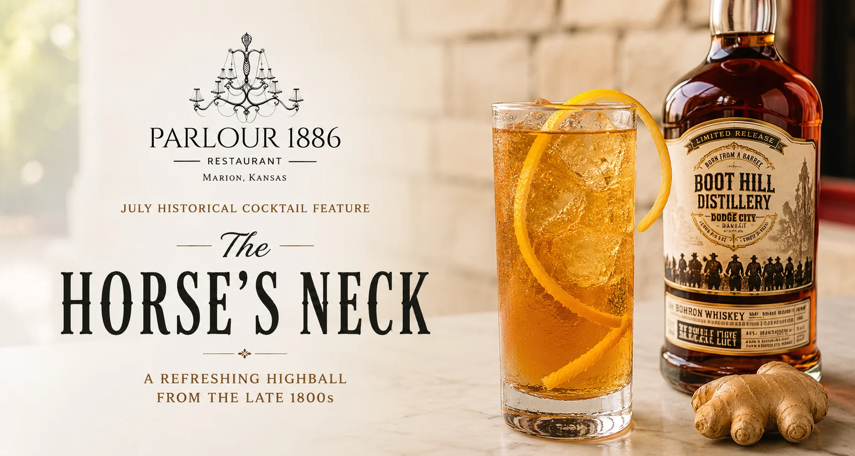 A refreshing Gin Rickey cocktail with lime at Parlour 1886 restaurant.